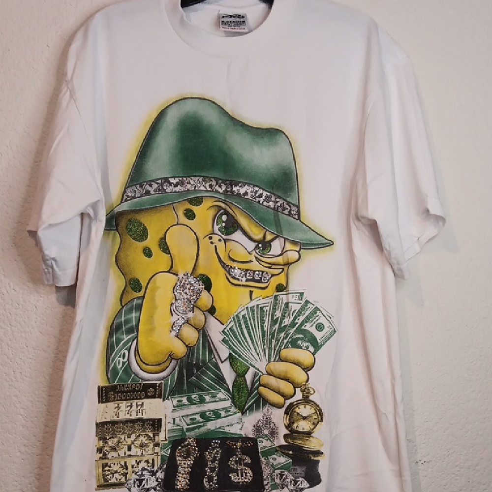 White Graphic Tee with Cartoon Design